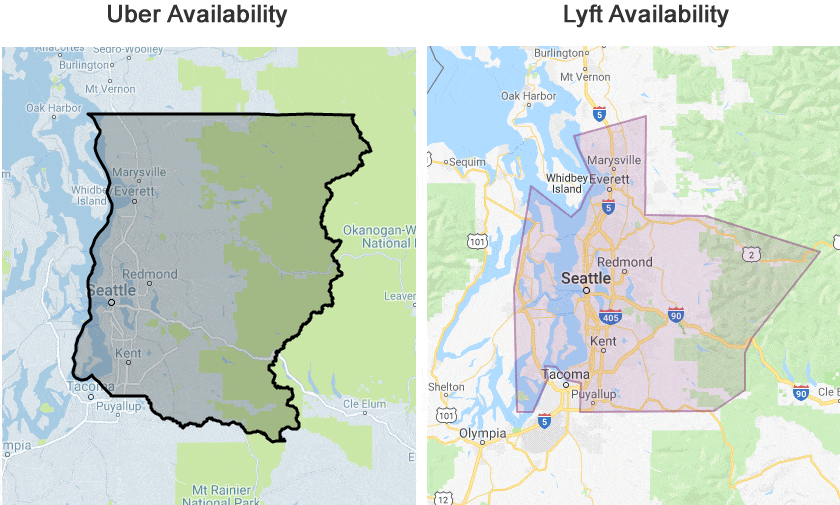 Map of Uber/Lyft availability