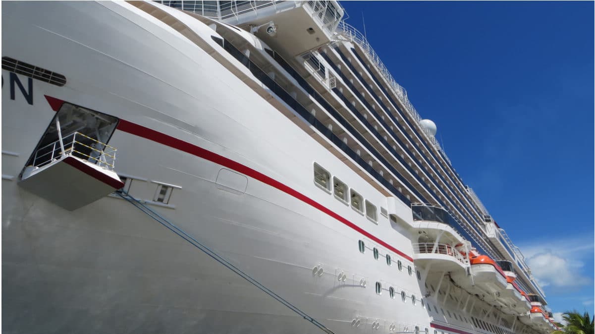 Broadside view of Carnival ship in port