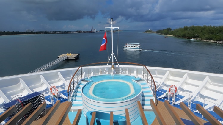 Clouds on horizon of cruise ship