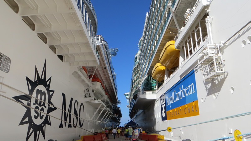 Cruise ships docked next to each other